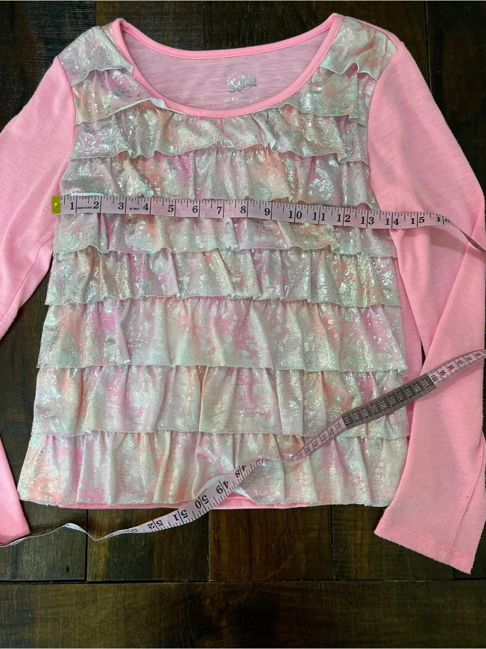 Y2K Justice Pink Ruffle Sparkle Long-Sleeve Top for Girls